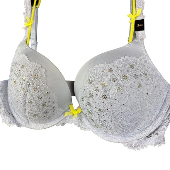 NWTVictoria's Secret Dream Angels soft gray Lace Rinestones Lined Demi Bra 34C - Picture 2 of 9